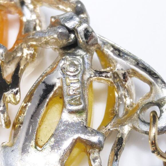 Vintage 1950s Yellow Orange Lucite Necklace, AB Rhinestones, Signed ART - Picture 3 of 10